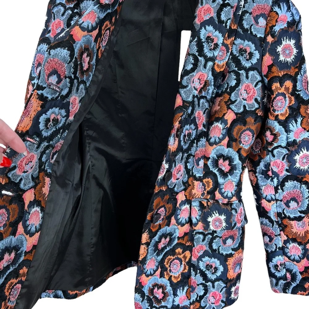 SOLD NWT THEORY Floral Print Embroidered Blazer Riding Jacket 2 Floral Jacquard - Picture 6 of 12